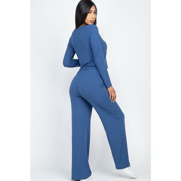 Loose Fit Long Sleeve Top & Pants Set in Blue Size Medium - Picture 3 of 3